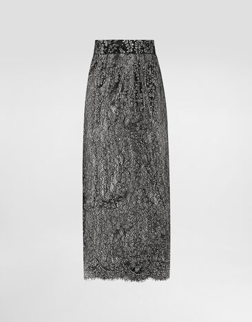 Dolce & Gabbana Lamé lace skirt Silver F4B7ITILMCF