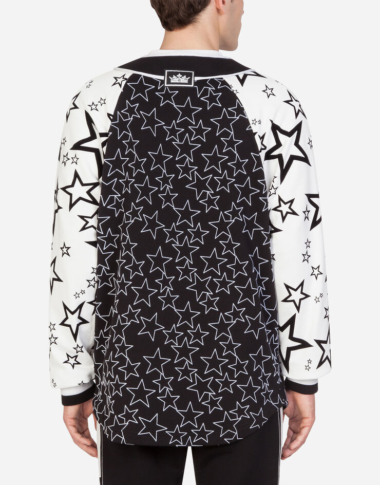 Dolce & Gabbana JERSEY BUTTON-UP SWEATER WITH FLOCKED STAR PRINT SCHWARZ G9QE5ZG7TQL