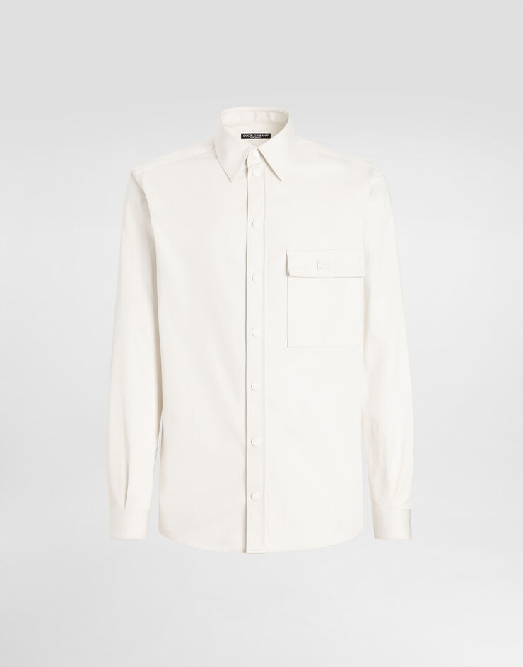 Dolce & Gabbana Camisa de algodón con placa Beige G5KS2TFUFL3