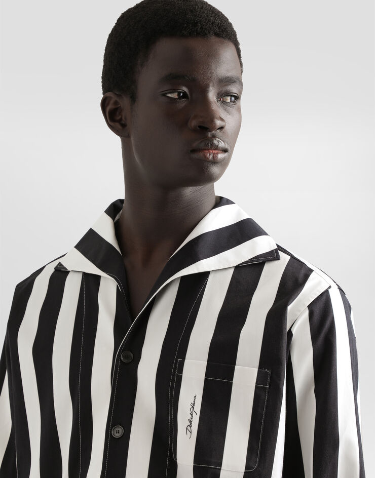 Dolce & Gabbana Cotton drill shirt with striped print Multicolor G5MW6TFSFOC