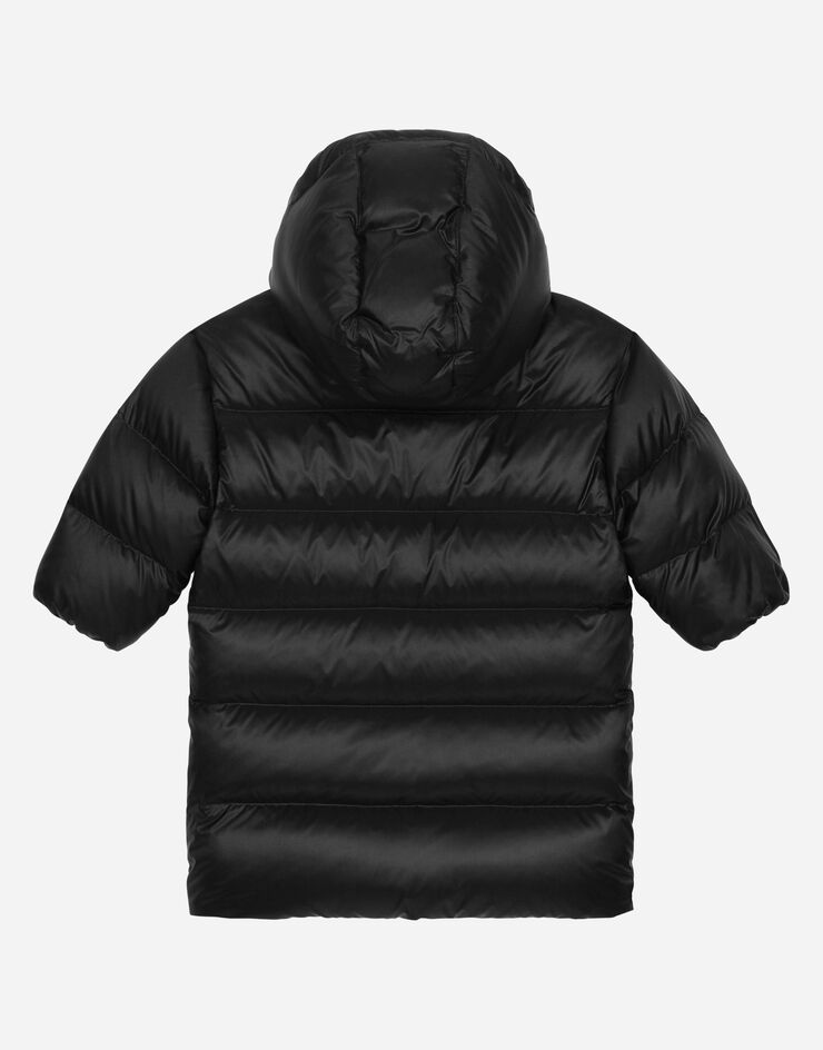 Dolce & Gabbana Long nylon down jacket with logo tag Black L4JB4LG7EK7