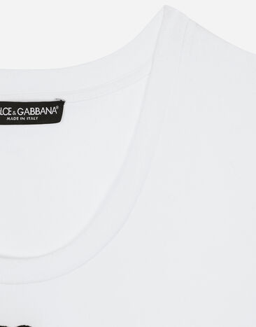 Dolce & Gabbana T-Shirt aus Jersey mit DG-Logo Weiss F8U71ZFUEEY