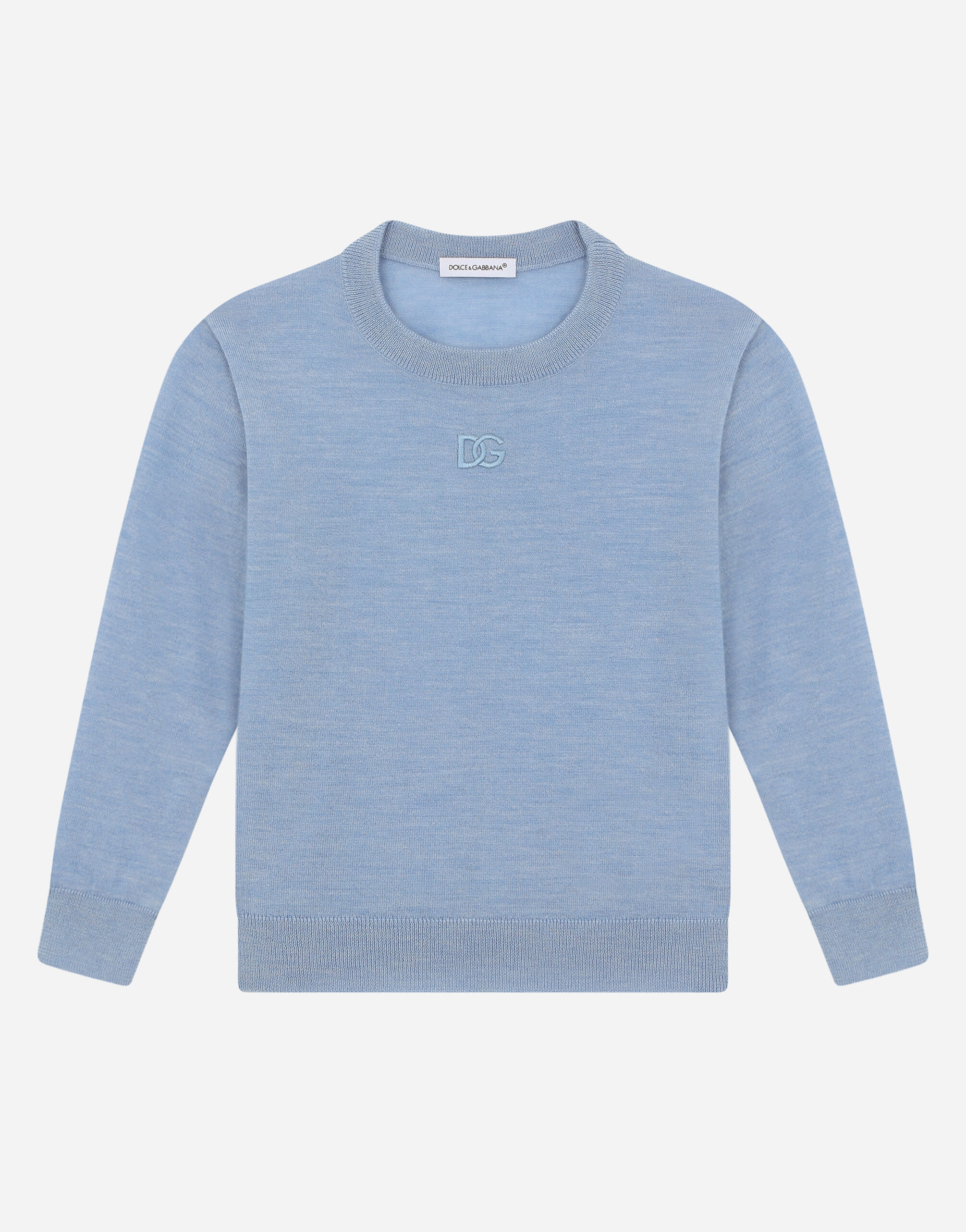 Dolce & Gabbana Cashmere round-neck sweater with DG logo embroidery Blue L4KWB2JAWF3