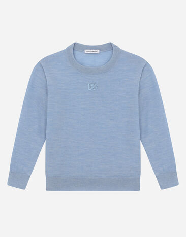 Dolce & Gabbana Rundhalspullover aus Kaschmir DG-Logostickerei Azurblau L4KWB2JAWF3