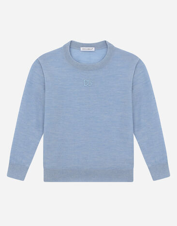 Dolce & Gabbana Cashmere round-neck sweater with DG logo embroidery Blue L4KWB2JAWF3