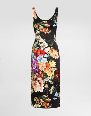 Dolce & Gabbana Kleid aus Satin mit Blumenprint Drucken F6EAWTFSIB3