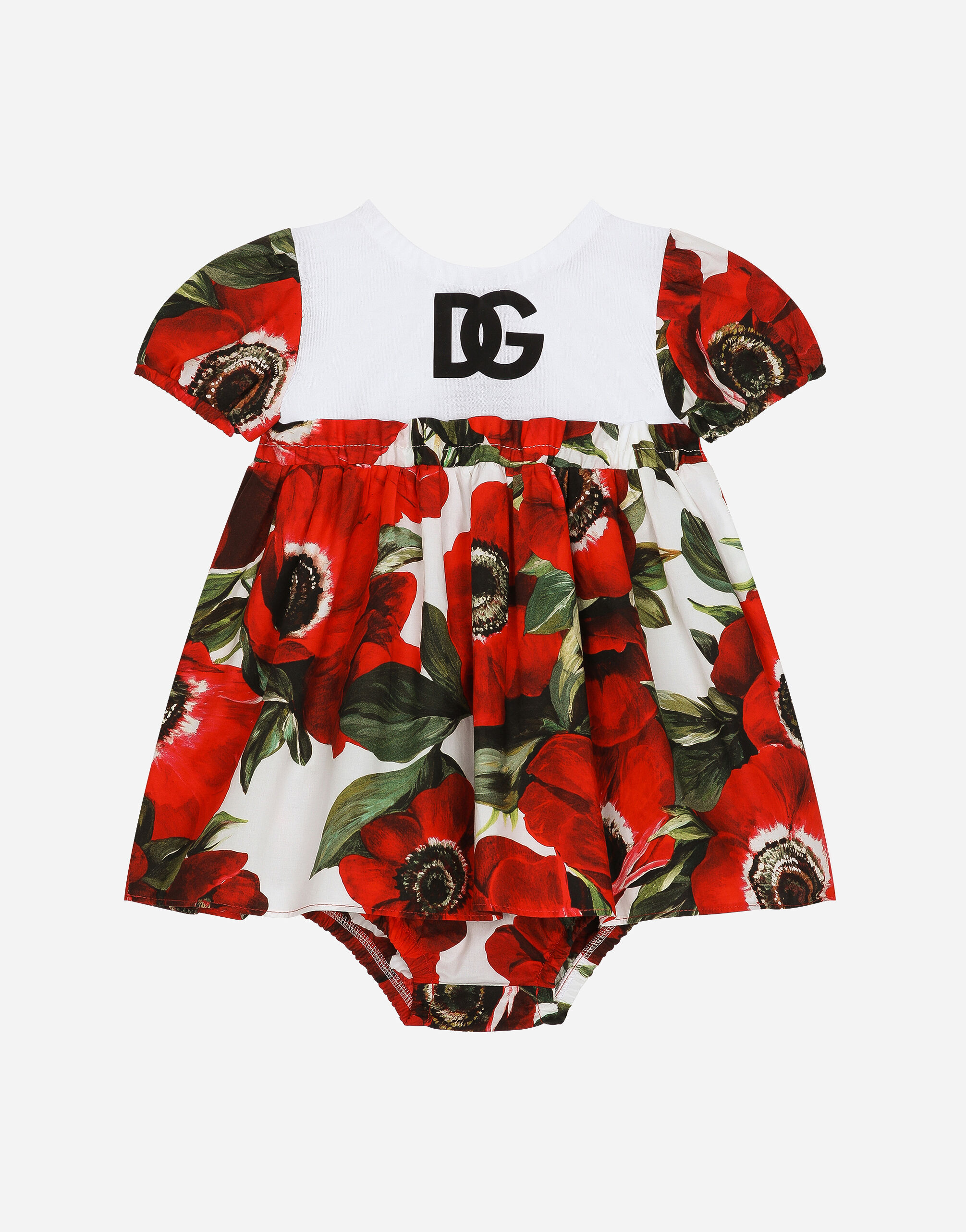 Jersey and poplin dress with bloomers and anemone print in for