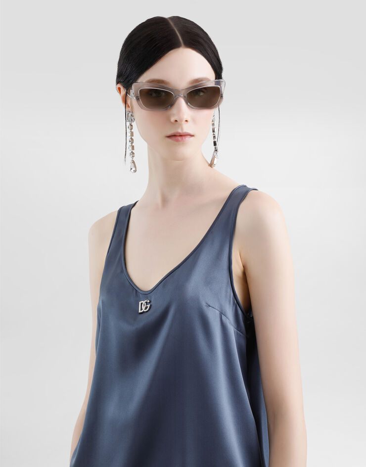 Dolce & Gabbana Top de tirantes de raso con logotipo DG pin Gris F7AK5TGDCVQ