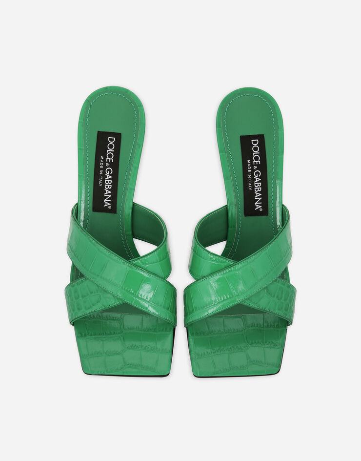 Dolce & Gabbana خف من جلد عجل بطبعة تمساح وكعب DG بوب أخضر CR1377AH481