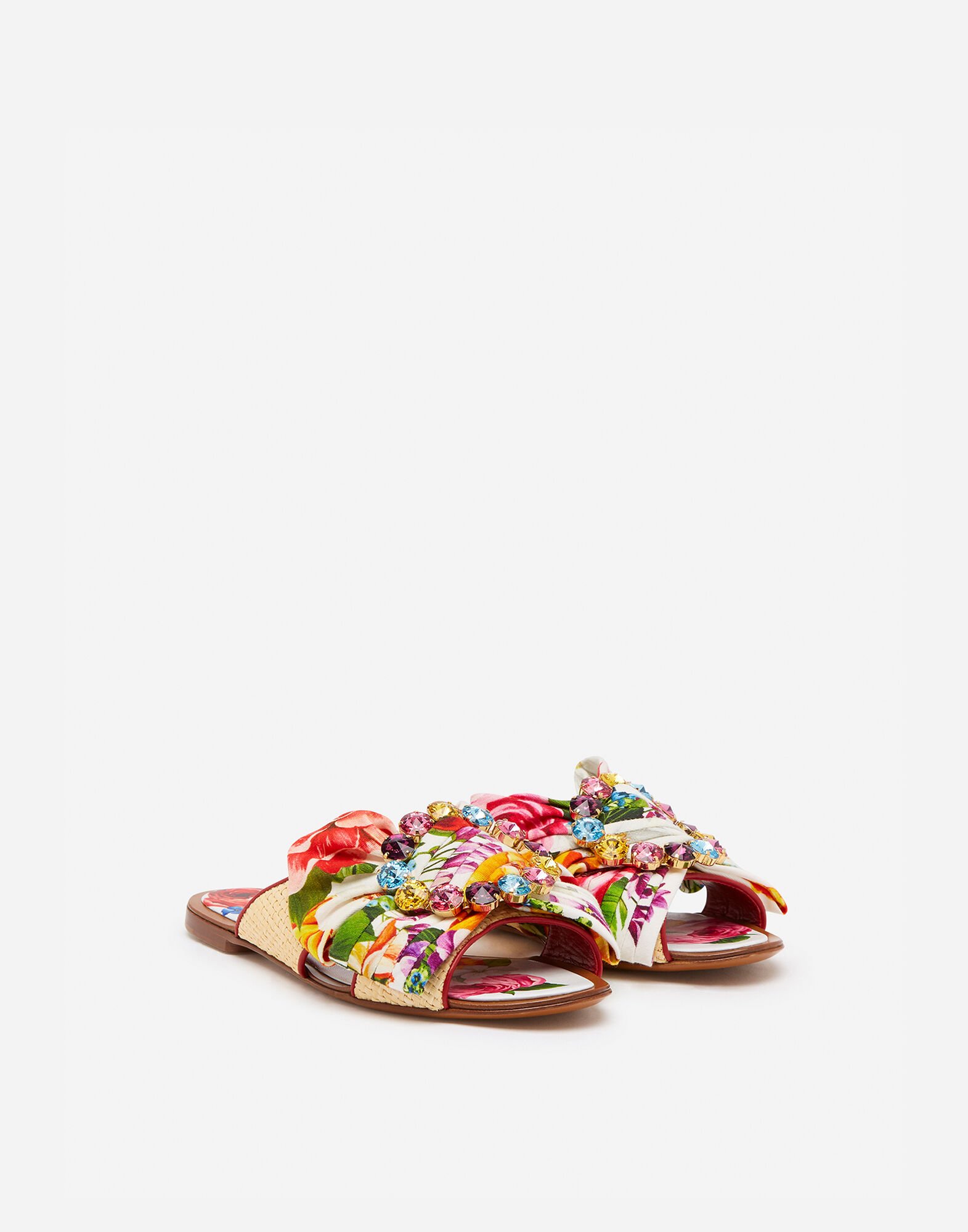【DOLCE&GABBANA】ラフィア スライドサンダル フリンジ付き ロゴ スライドサンダル ウーブンラフィア ジュエリーバックル