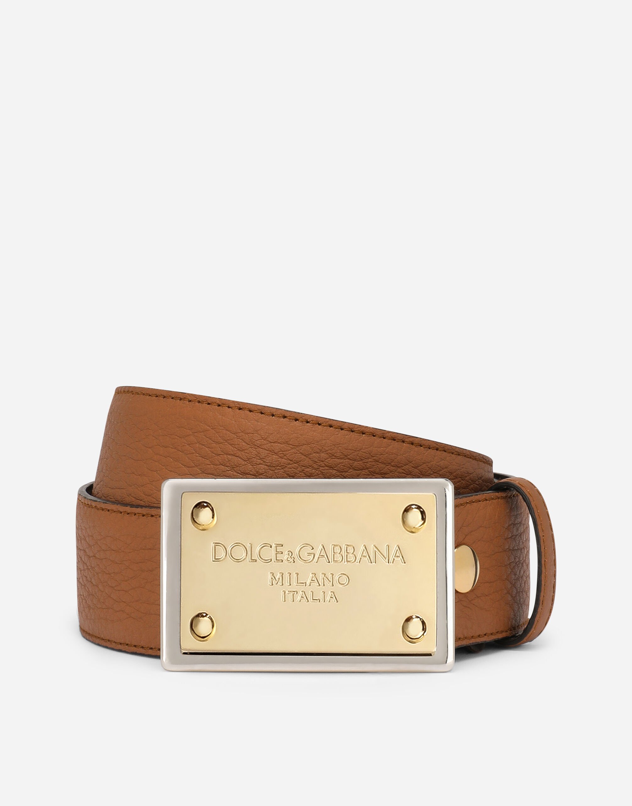 Dolce & Gabbana Grainy calfskin belt Beige BC4646AJ083