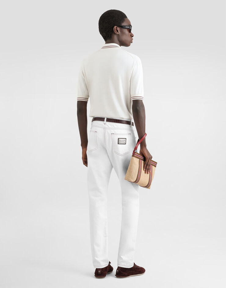 Dolce & Gabbana Polo shirt in smooth silk with dg intarsia Dolce & Gabbana Polo shirt in smooth silk with dg intarsia White GXZ02TJBSPN