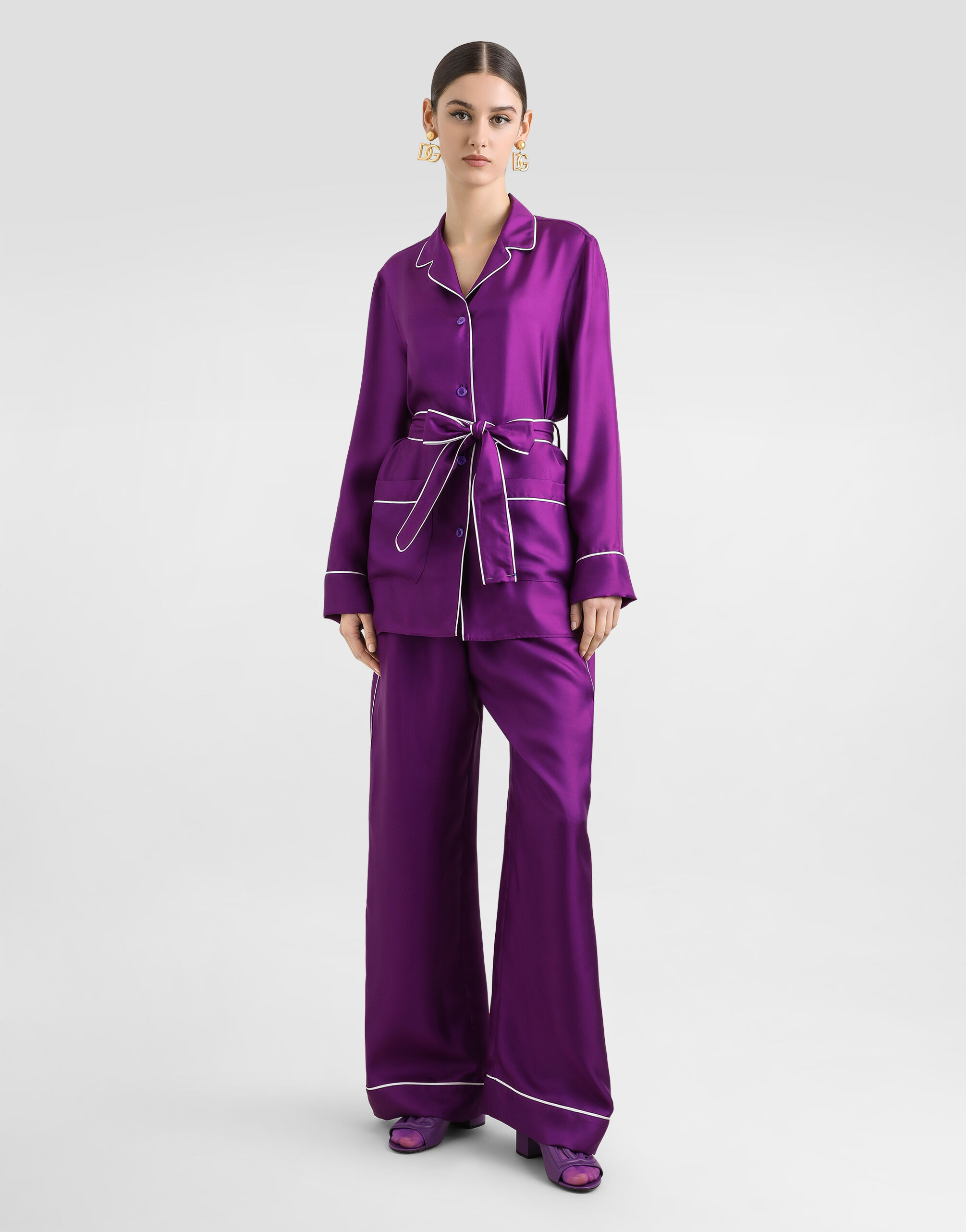 Silk twill vanity shirt in Purple for Women | Dolce&Gabbana®