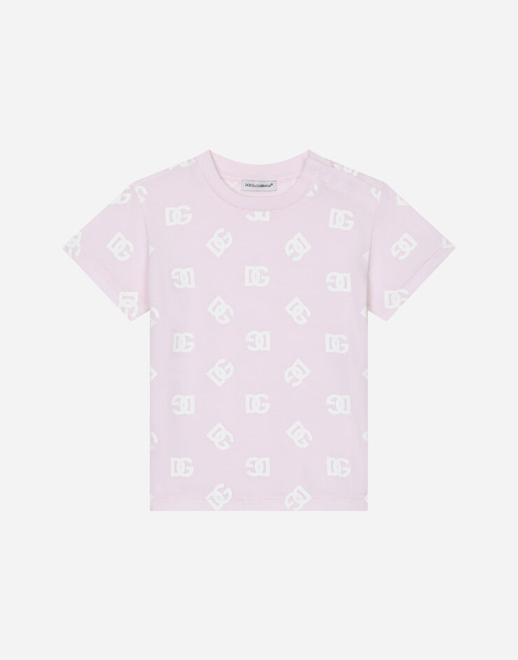 Dolce & Gabbana Camiseta de punto con estampado integral del logotipo DG Rosa L1JT8EG7HX5