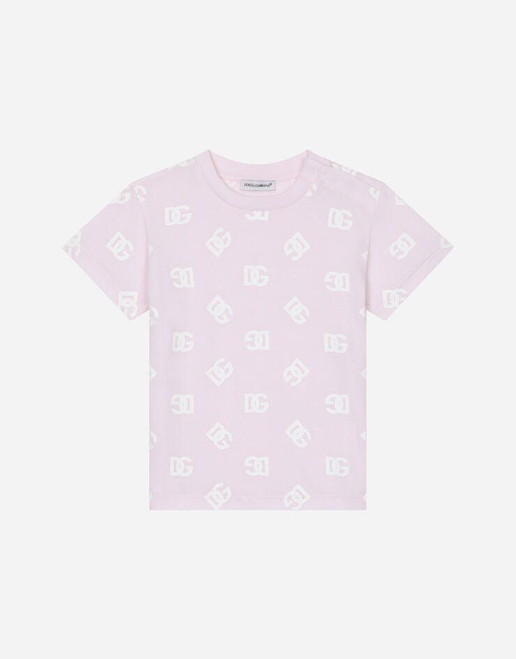 Dolce & Gabbana Jersey T-shirt with all-over DG logo print Pink L1JT8EG7HX5