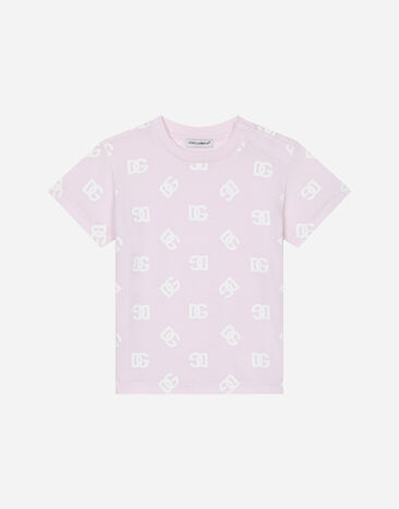Dolce & Gabbana T-shirt in jersey stampa DG logo allover Beige L1KWF6JAWX7