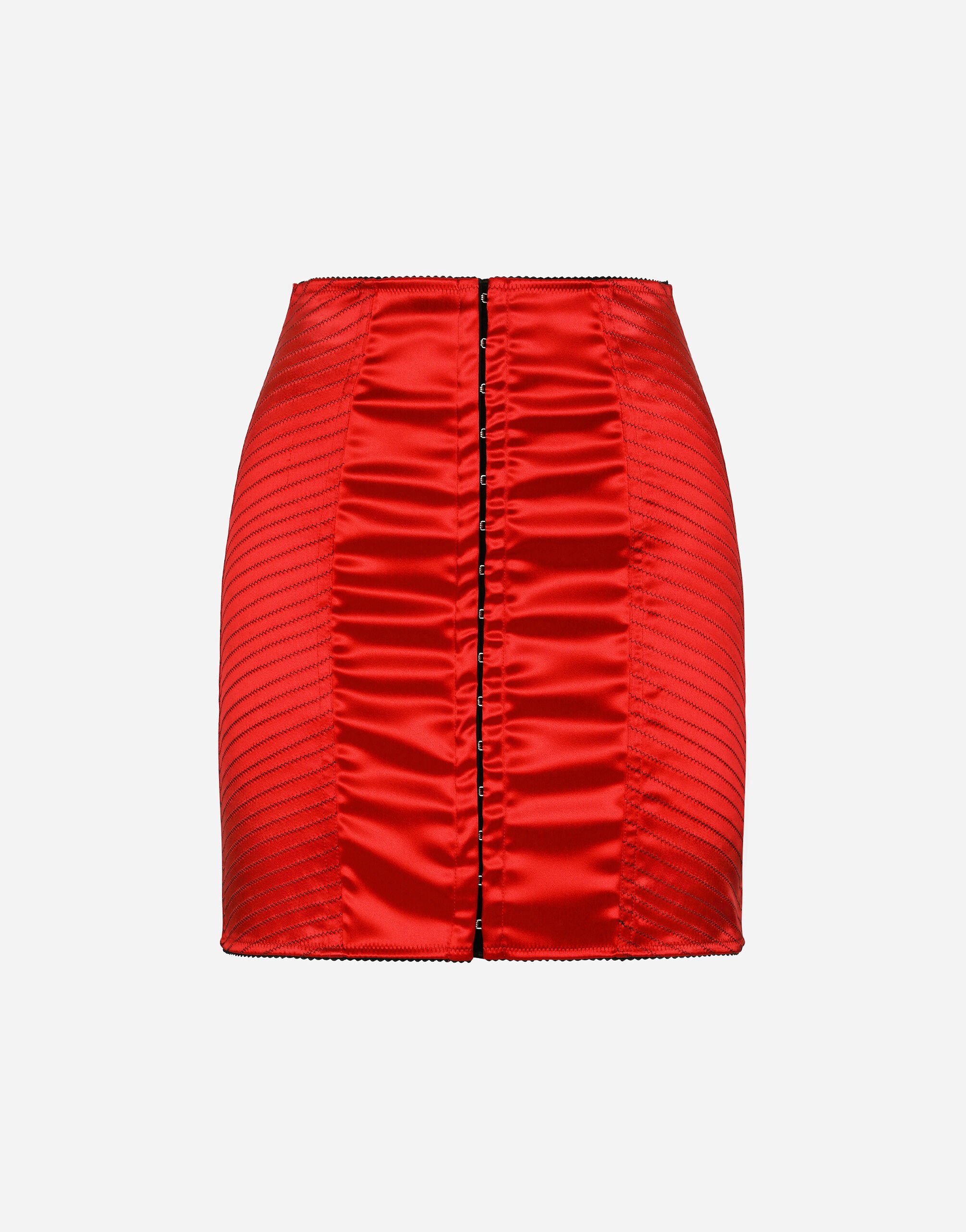 Dolce & Gabbana Satin miniskirt with hook-and-eye fastenings Black F0D1CTFUBFX