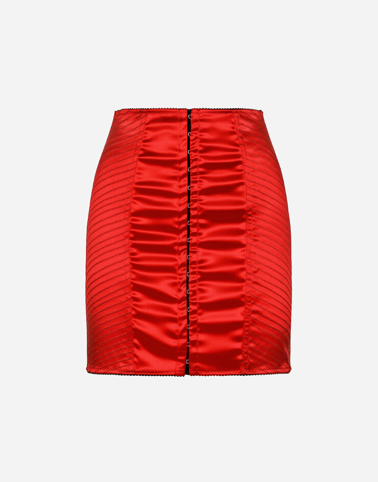 Dolce & Gabbana Satin miniskirt with hook-and-eye fastenings Red F4CLDTFURAD