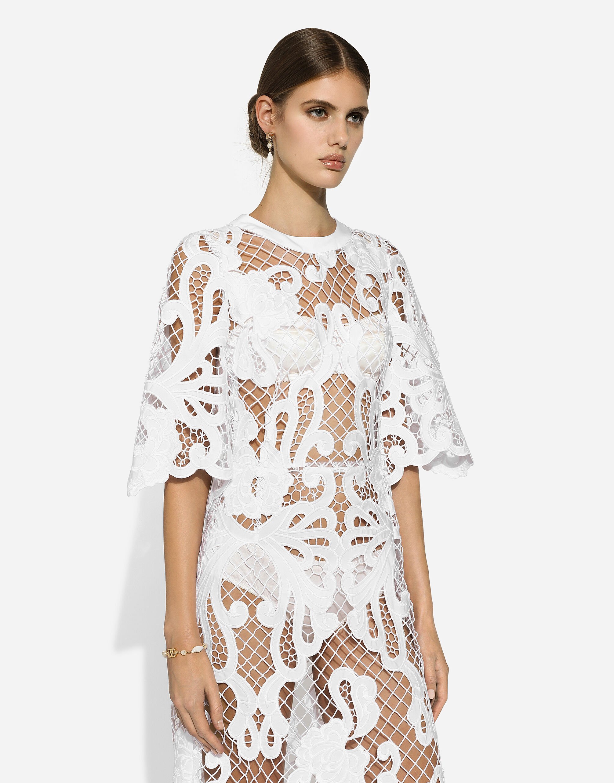 ワンピース Dolce & Gabbana Embroidered Stretch Cotton Dress Short cotton dress with cut-out detailing in White for Women