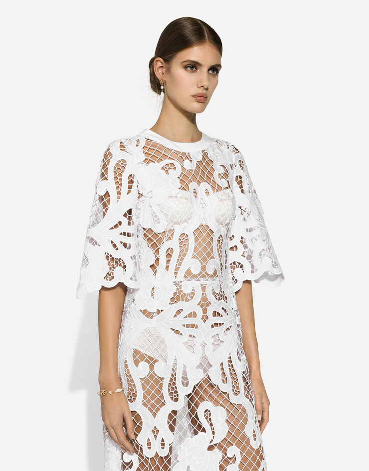 Dolce & Gabbana Long dress with openwork embroidery White F6JKHZFG6AE