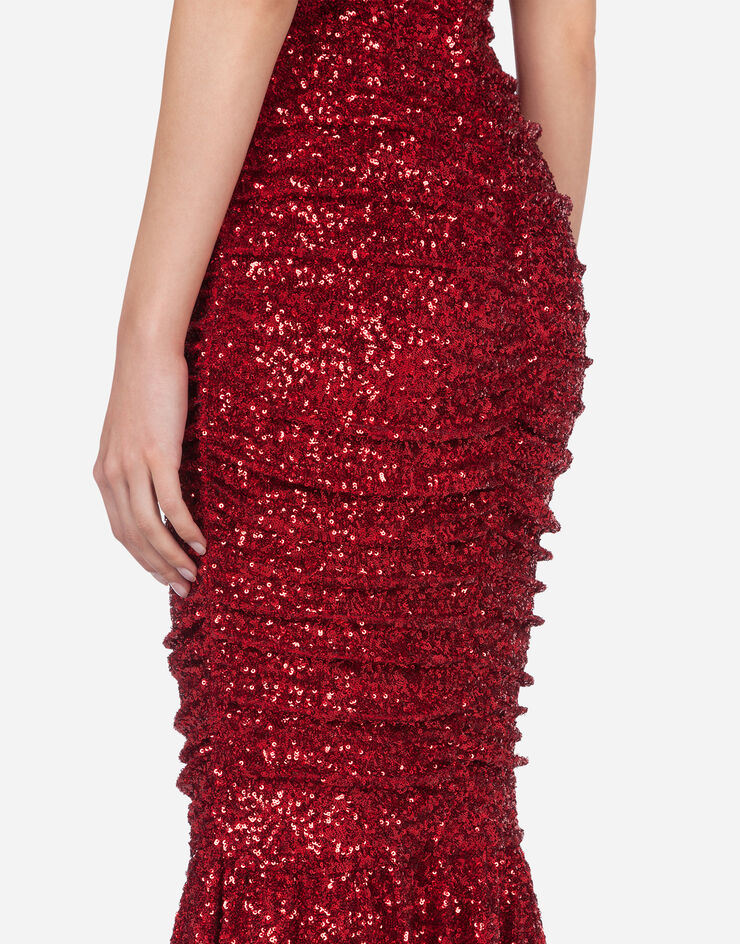 Dolce & Gabbana Long dress draped in sequins Red F6G5UTFLM7Q