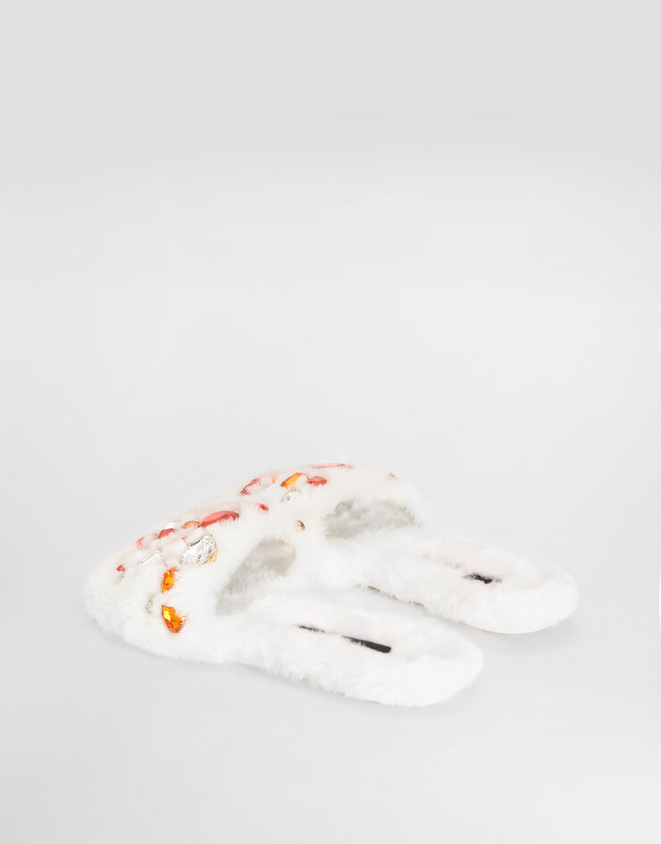 Dolce & Gabbana Flat faux-fur slippers White CQ0721A0612