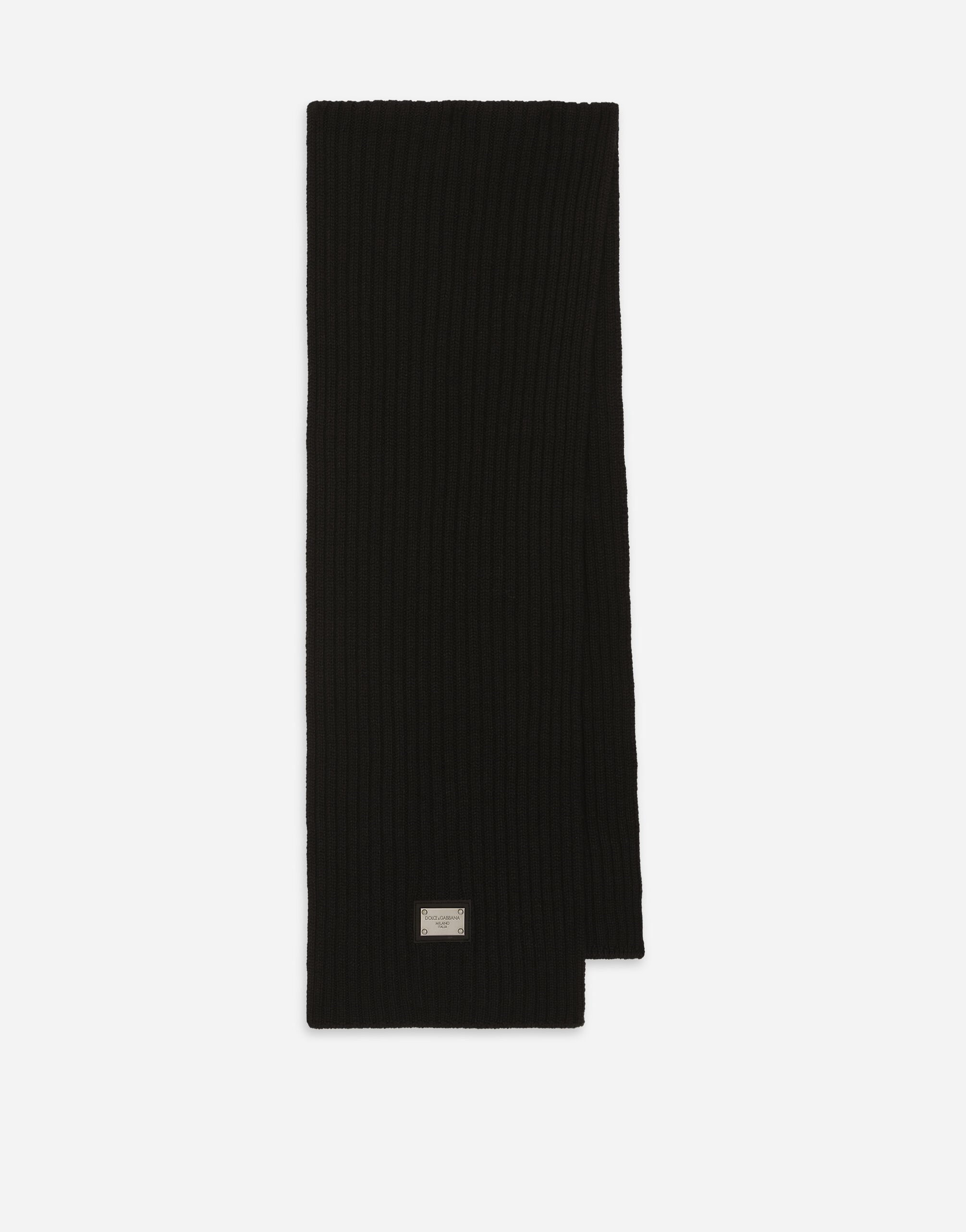 Dolce&Gabbana Ribbed knit scarf with metal DG logo Black LBKH96JCVK6