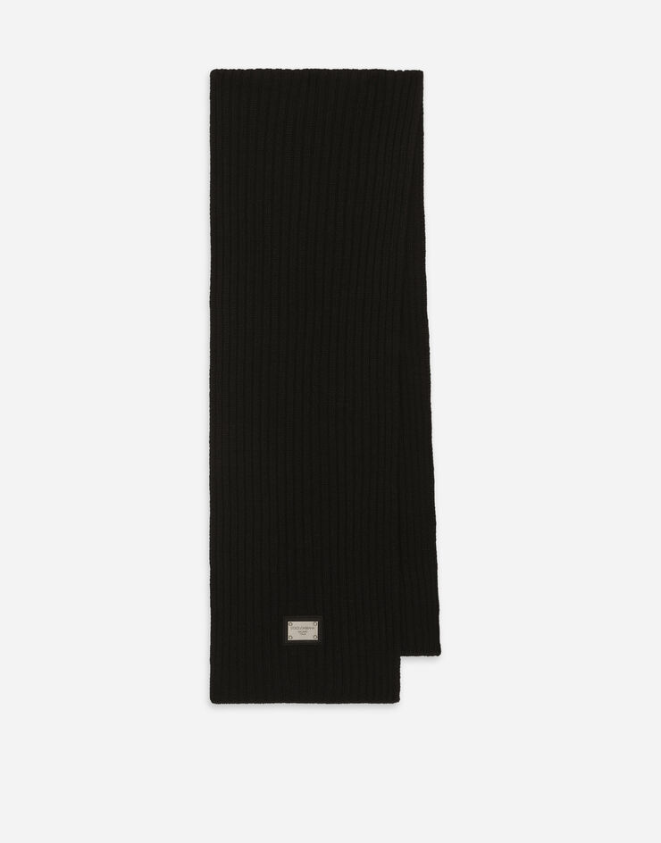 Dolce & Gabbana Bufanda de punto acanalado con logotipo DG metálico Negro LBKAB4JCVD6