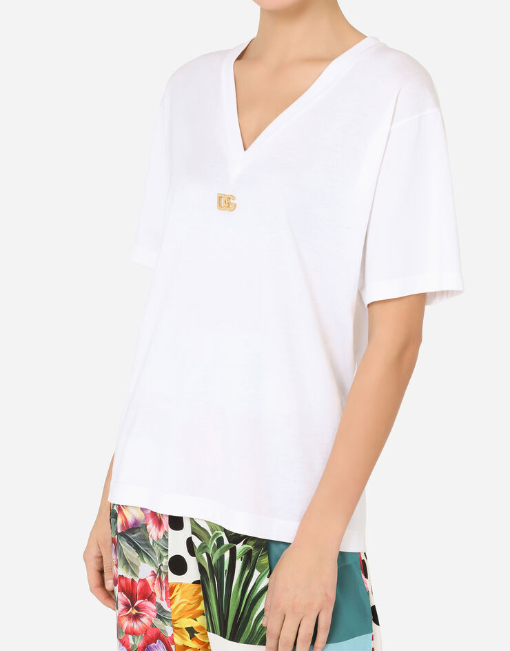 Dolce & Gabbana Oversized short-sleeved jersey t-shirt with DG logo BLANCO F8M65ZFU7EQ