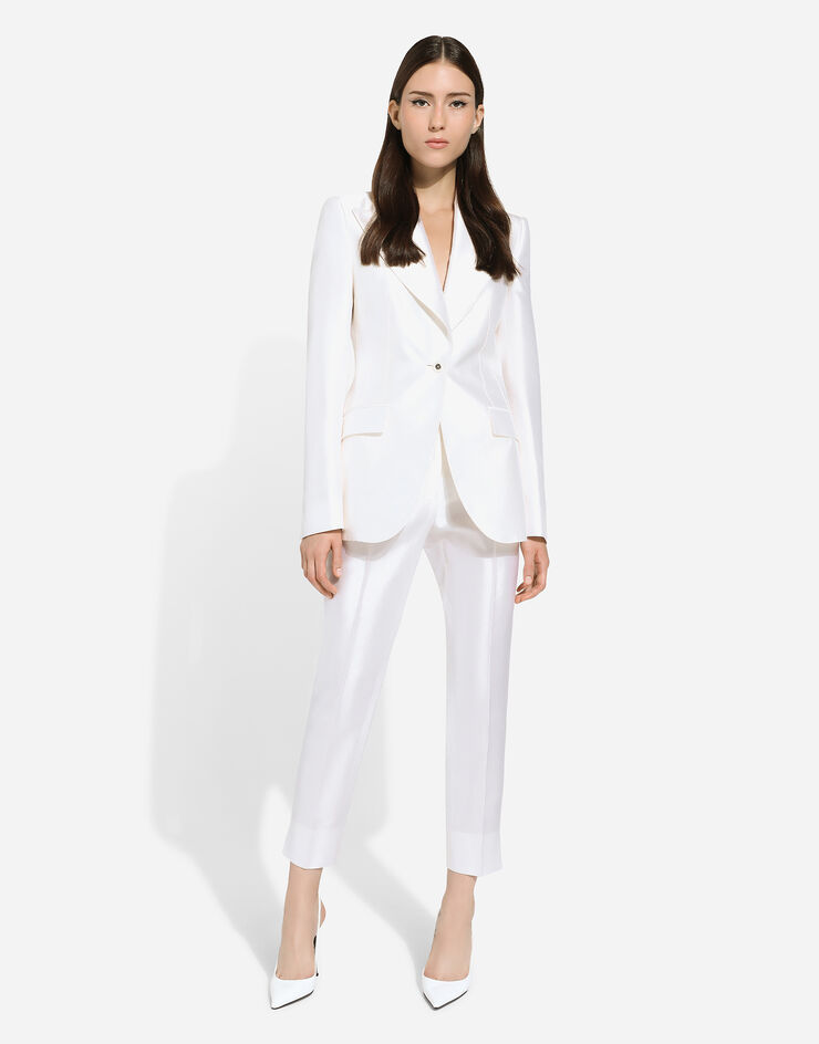 Dolce & Gabbana سروال محبوك من حرير ميكادو أبيض FTC1STFU1L6