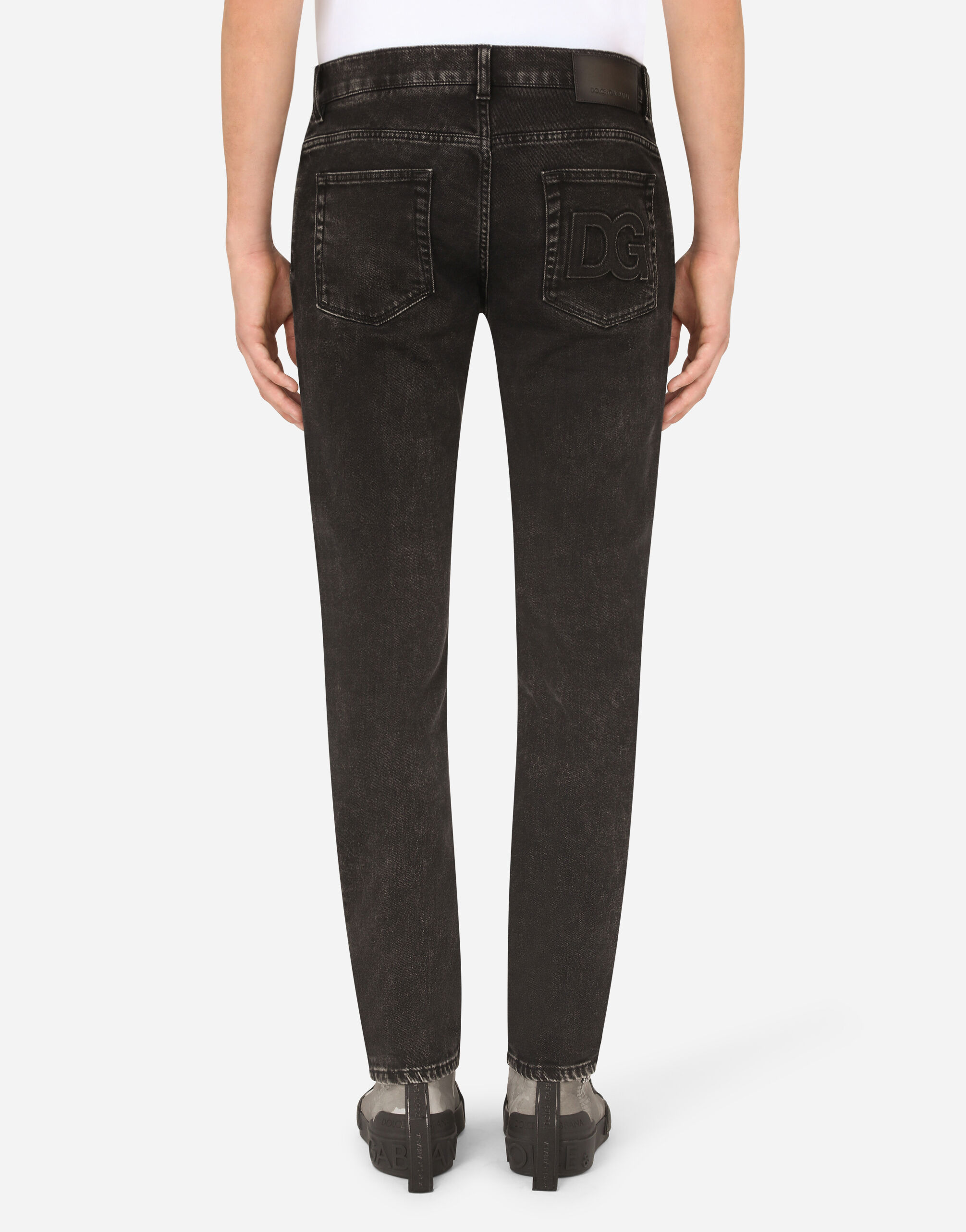 Washed black skinny stretch jeans with DG logo in AZURE for Men |  Dolce&Gabbana® US
