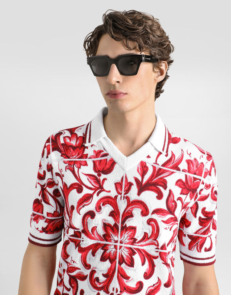 Dolce & Gabbana Majolica-print polo shirt in smooth knit Dolce & Gabbana Majolica-print polo shirt in smooth knit Multicolor GXZ11TJAHMA