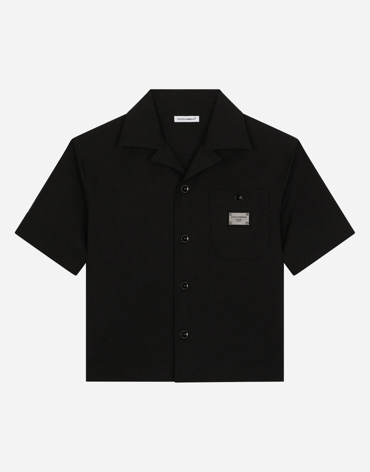 Dolce & Gabbana Camisa de popelina elástica con placa con logotipo Negro L43S45FUFIP