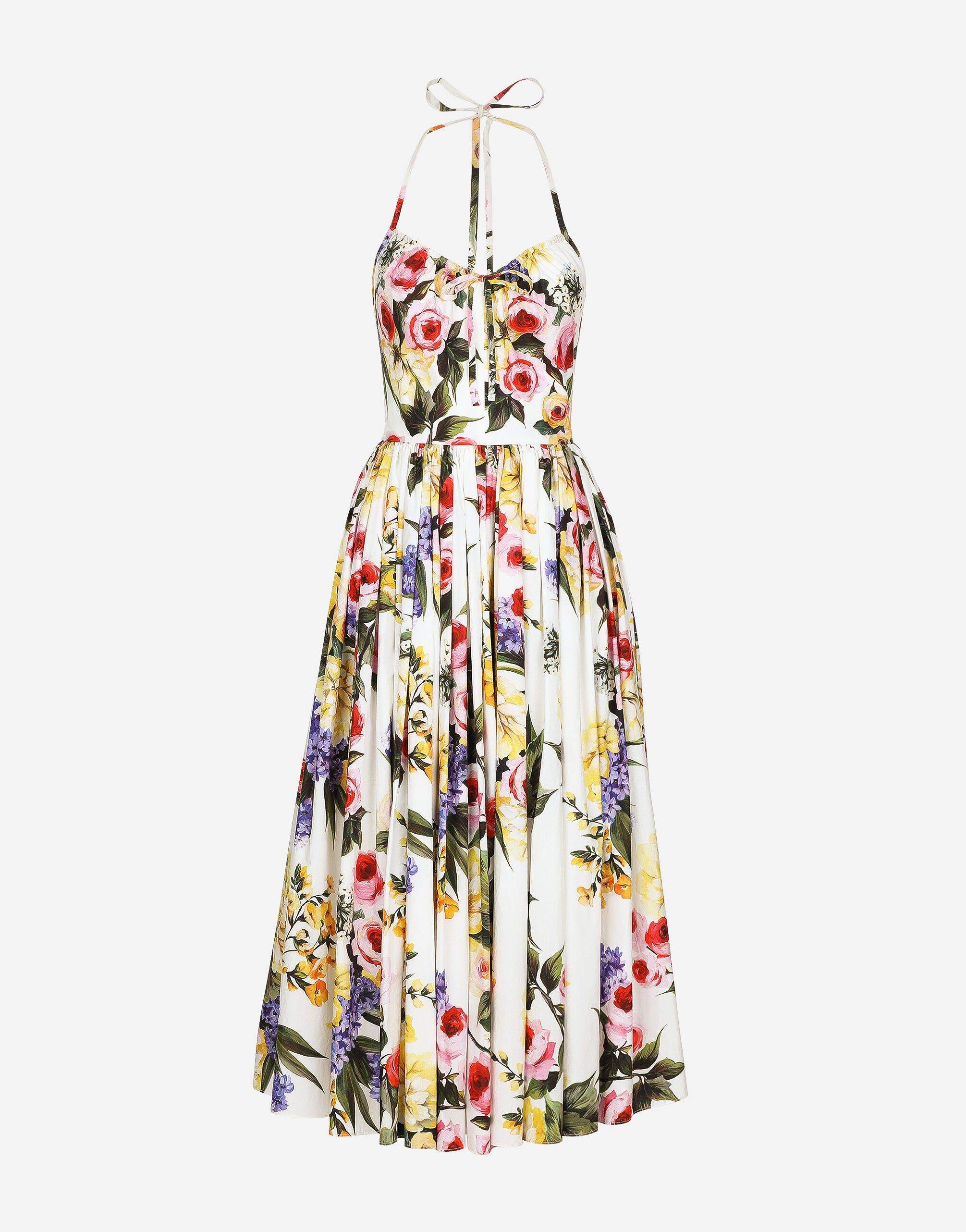 Dolce & Gabbana Longuette-Kleid aus Baumwolle Gartenprint Print F6GAZTHS5Q0