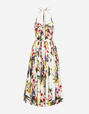Dolce & Gabbana Calf-length cotton dress with garden print Lilac FXT09TJFMBY