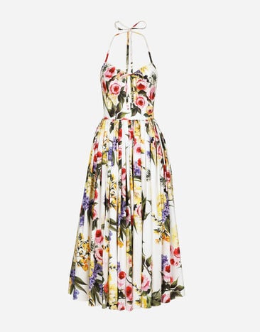 Dolce & Gabbana Vestido longuette de algodón con estampado de jardín Estampado F6GAZTHS5Q0