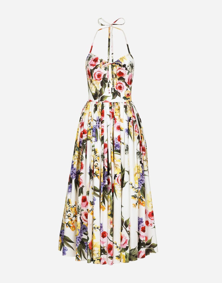 Dolce & Gabbana Vestido longuette de algodón con estampado de jardín Estampado F6HABTHS5Q1