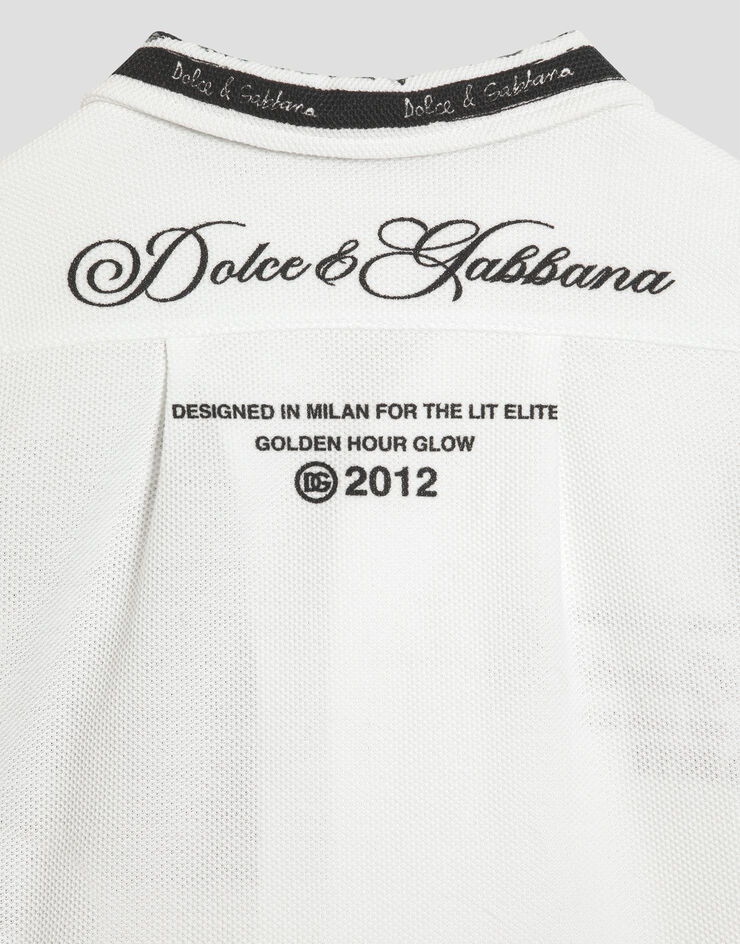 Dolce & Gabbana Camisa de manga corta de piqué doble con estampado de mayólica Multicolor L1JS48II7HN