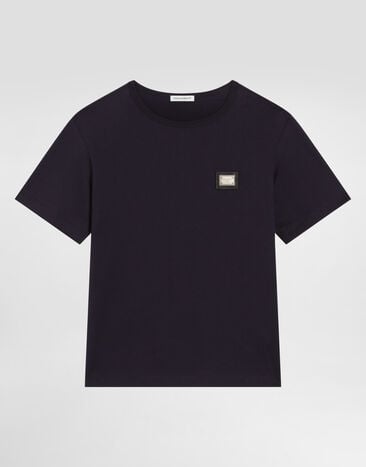 Dolce & Gabbana Jersey t-shirt with logo plate Blue L4JT7TG7P1T