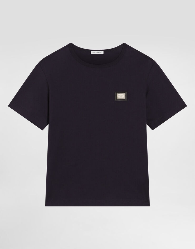 Dolce & Gabbana Jersey t-shirt with logo plate Blue L4JT7TG7P1T