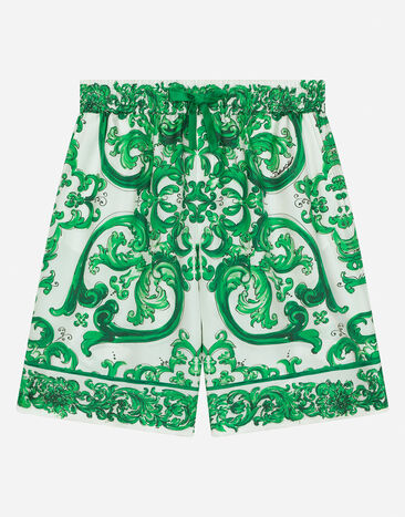 Dolce & Gabbana Twill shorts with green majolica print Print L44S10FI5JO