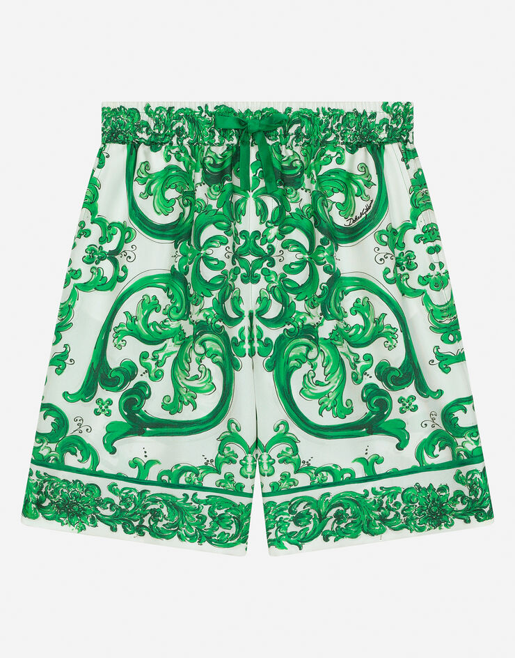 Dolce & Gabbana Twill shorts with green majolica print Print L43Q47HI1S6