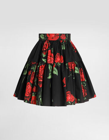 Dolce & Gabbana Rose-print poplin skirt Multicolor F4CB1THS5VL