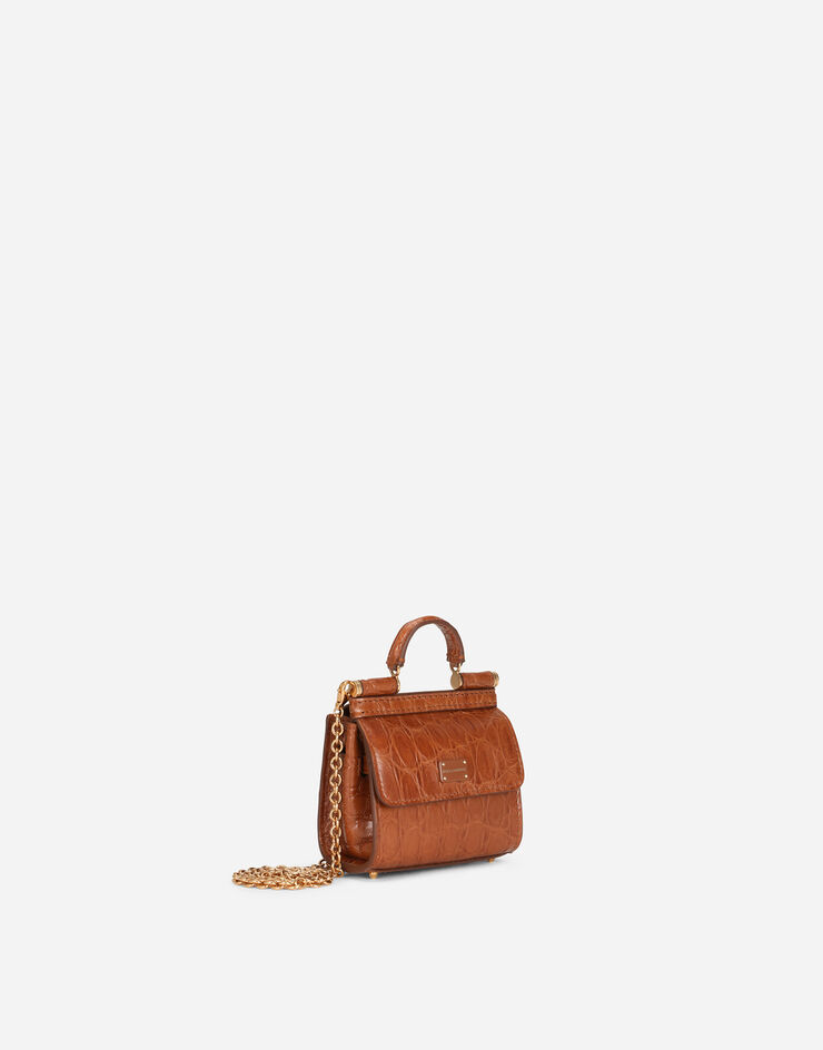 Dolce & Gabbana Sicily 58 micro bag in crocodile flank leather BROWN BI1403A2V87