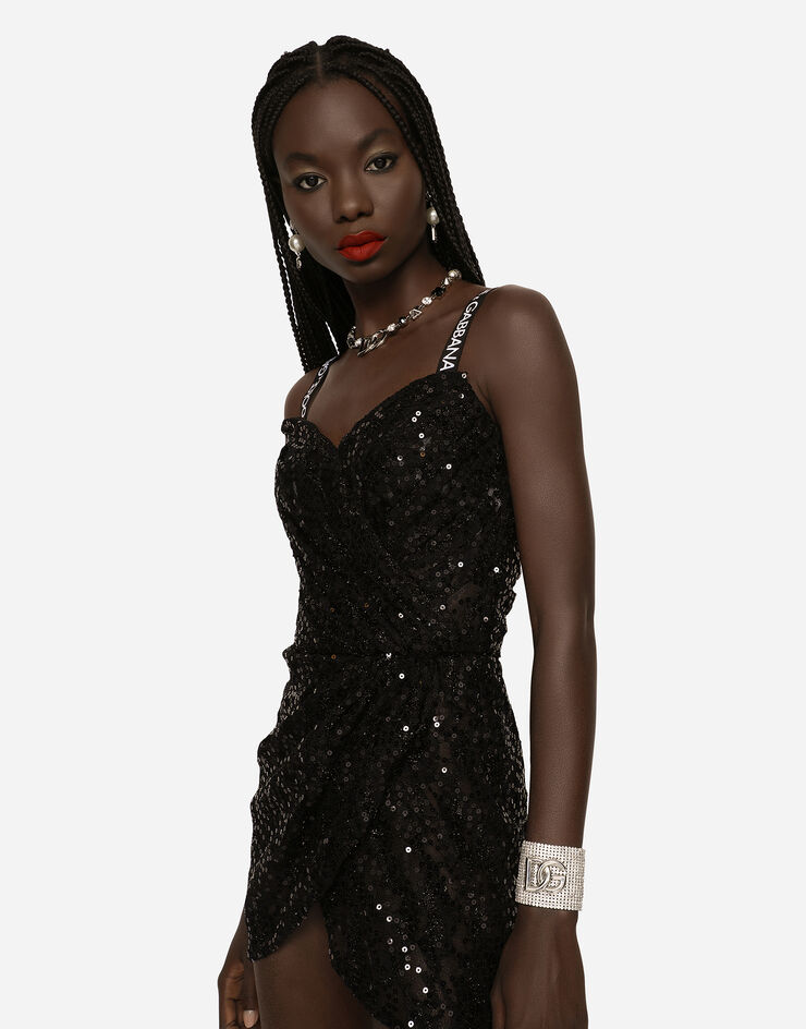Dolce & Gabbana Short dress with sequin embellishment Black F6AFWTFLSGE