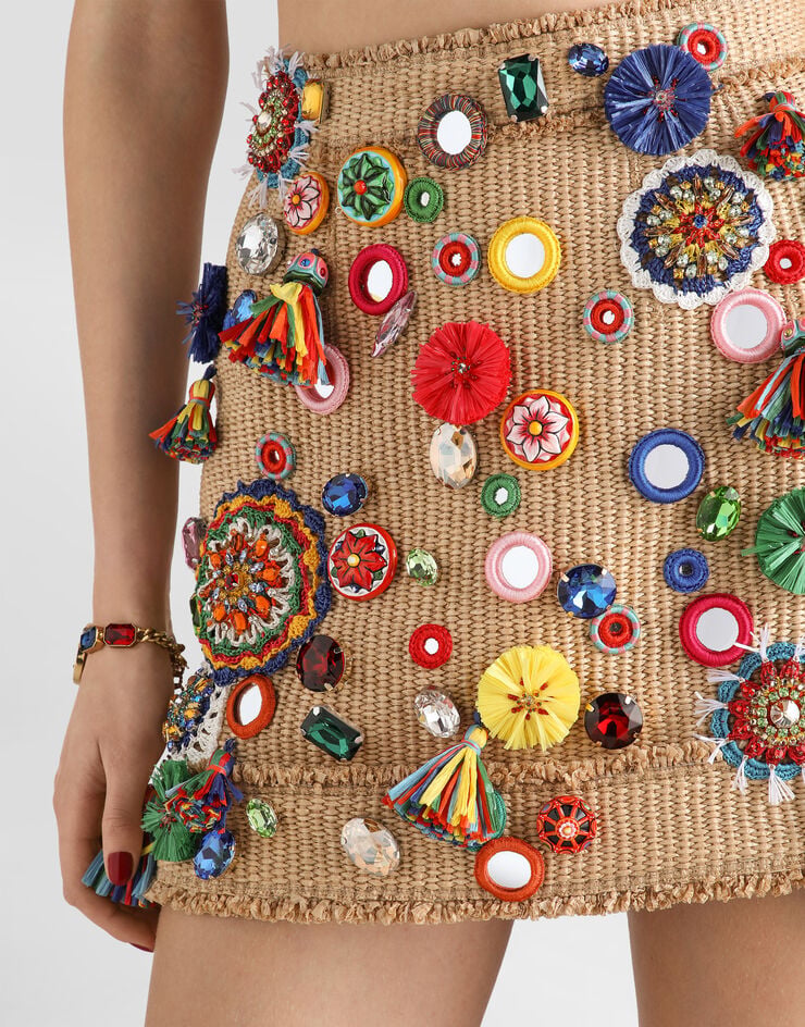 Dolce & Gabbana アプリケーション ラフィア ミニスカート Multicolor F4DFOZFUTDW