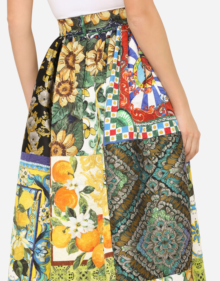 Dolce & Gabbana Long patchwork jacquard skirt BLUE F4B1OTGDX74