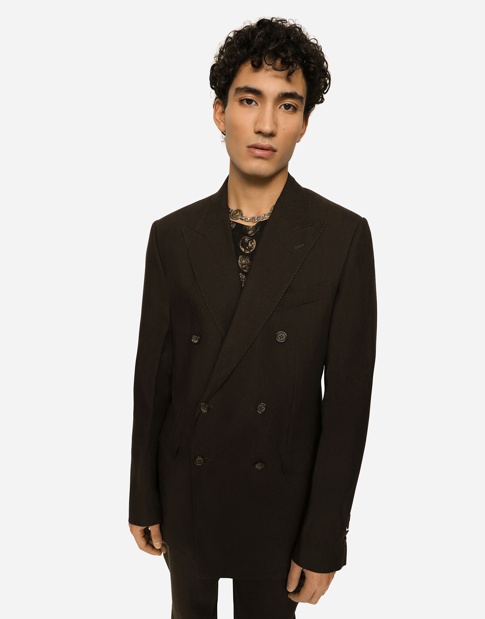 Double-breasted linen Taormina jacket in Brown for Men