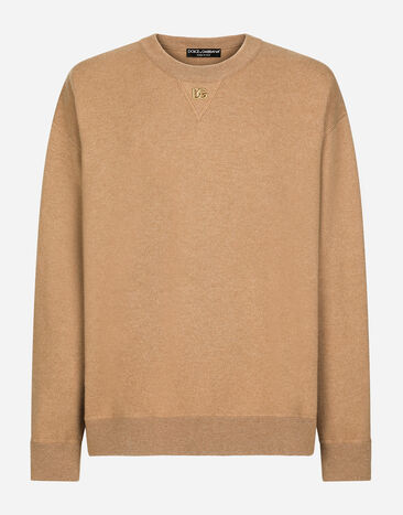 Dolce & Gabbana Pull ras de cou en cachemire à logo DG Beige GXK88TJAWK8