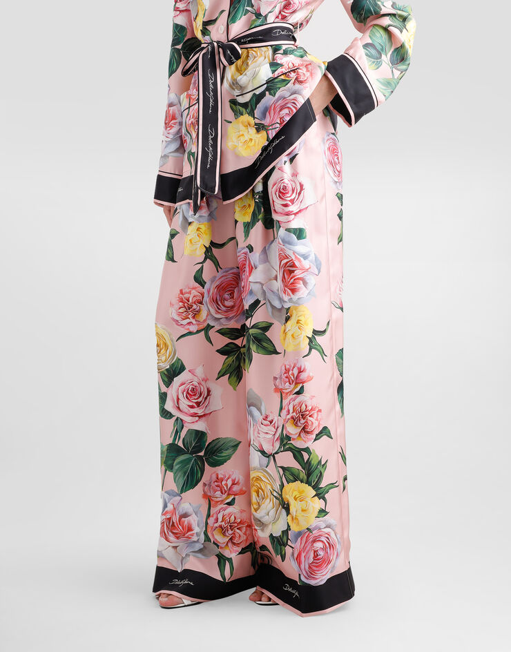 Dolce & Gabbana Silk pajama pants with rose and peony print Print FTCISTHI1W3